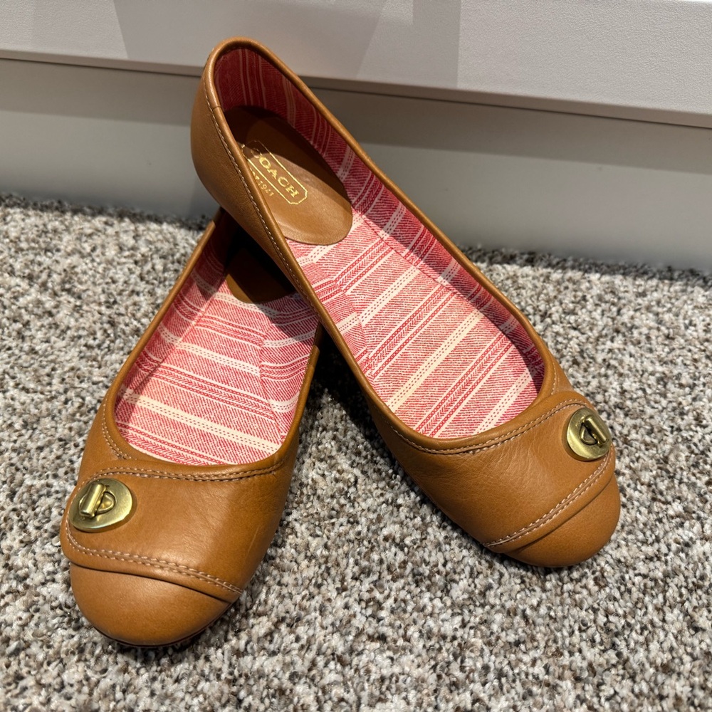 Coach Brown Leather Loafers with Gold Accent
